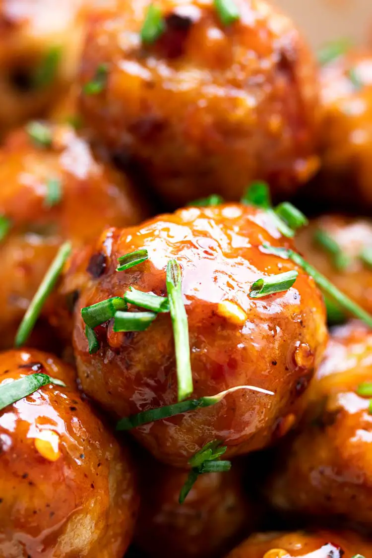 firecracker chicken meatballs close up photo