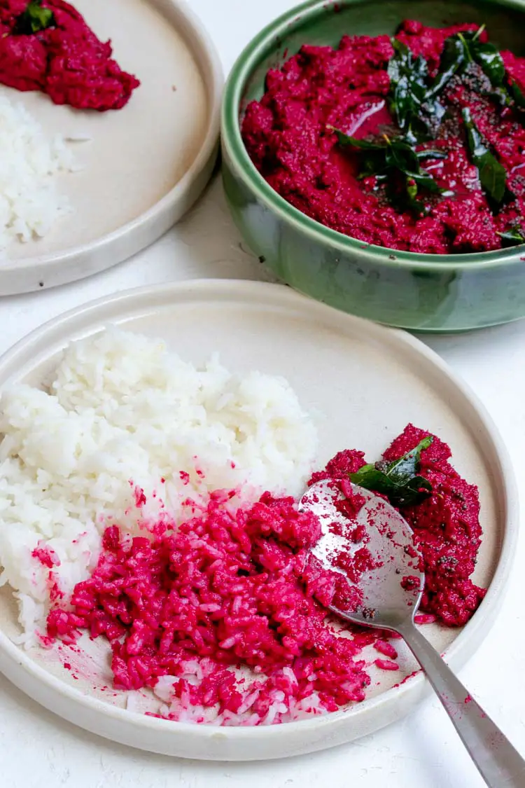what to eat with beetroot thovaiyal, beetroot relish with rice