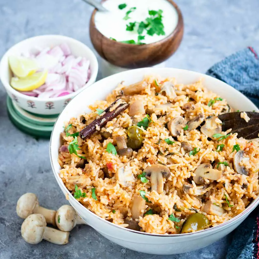 Instant Pot Mushroom Pilaf Mushroom Briyani recipe