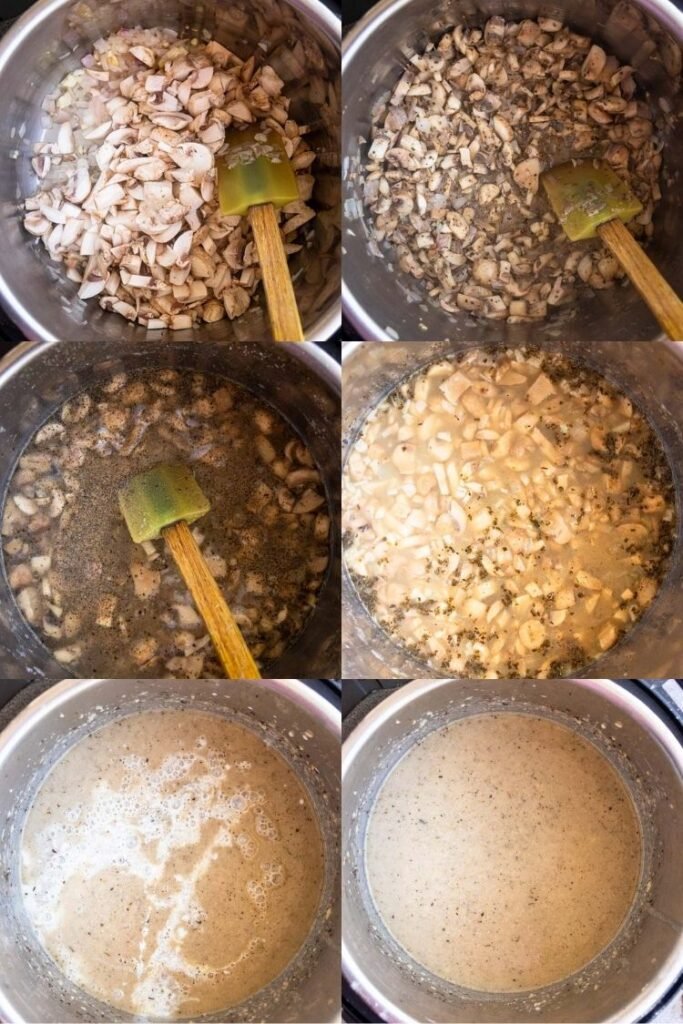 making of mushroom soup in instant pot in step wise pictures